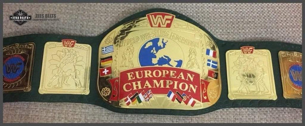 WWF EUROPEAN BLOCK LOGO Brass Championship Title Belt - Zees Belts