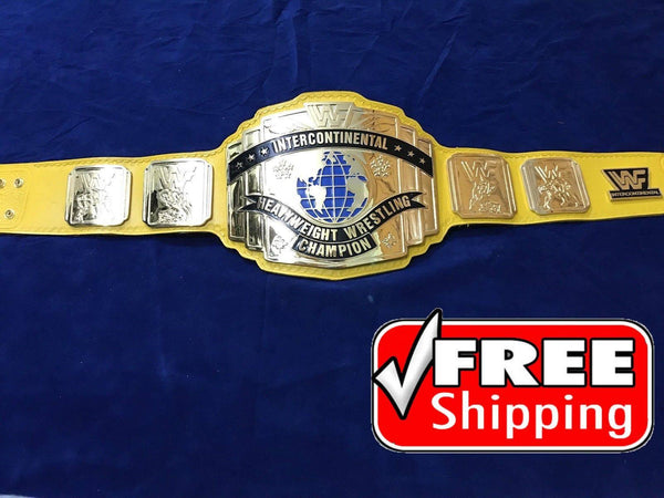 WWF INTERCONTINENTAL YELLOW 24K GOLD Zinc Championship Title Belt - Zees Belts