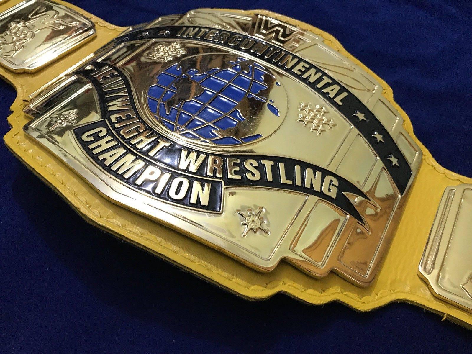 WWF INTERCONTINENTAL YELLOW 24K GOLD Zinc Championship Title Belt