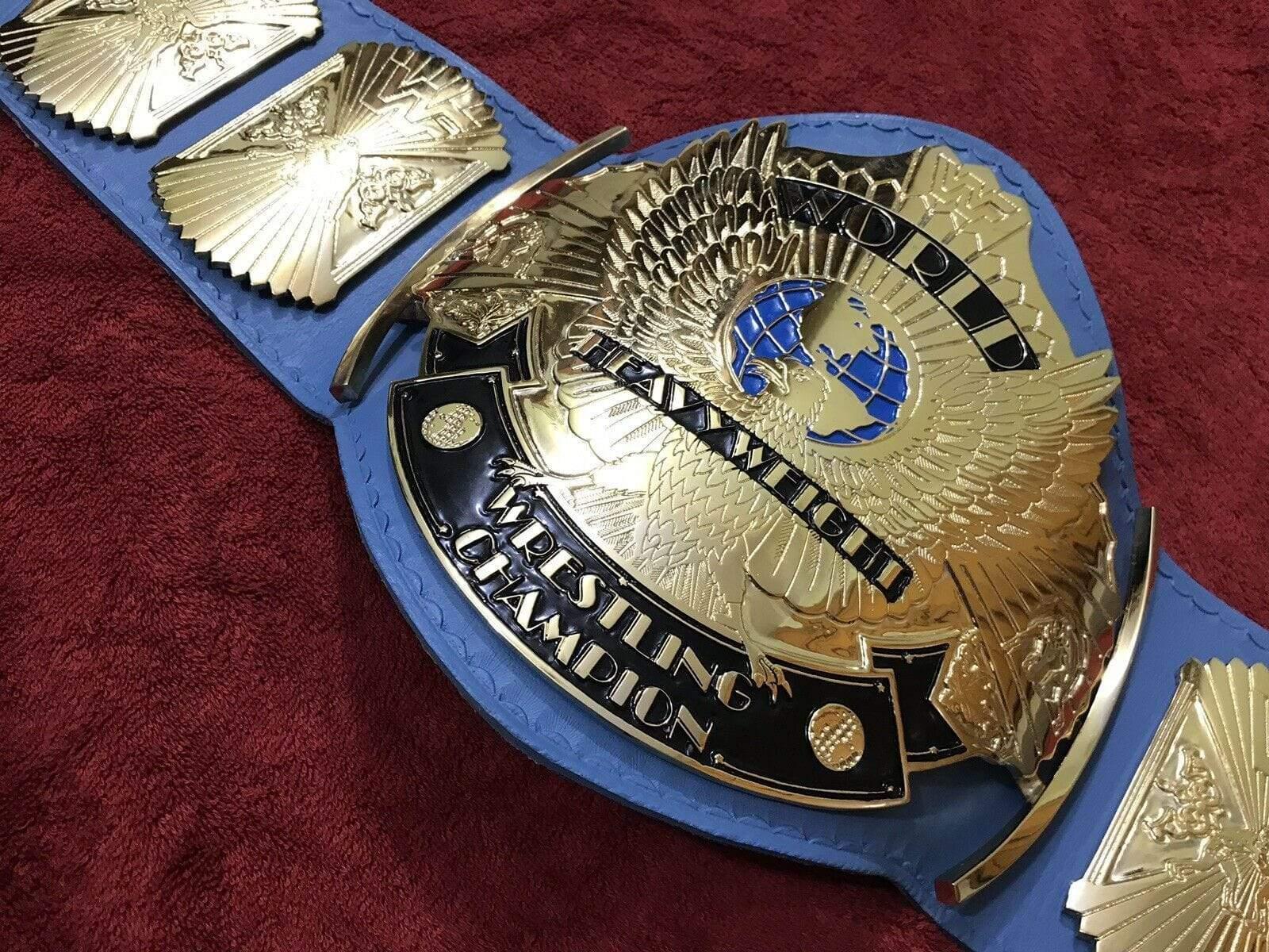 WWF WINGED EAGLE BLUE 24K GOLD Zinc Championship Belt - Zees Belts