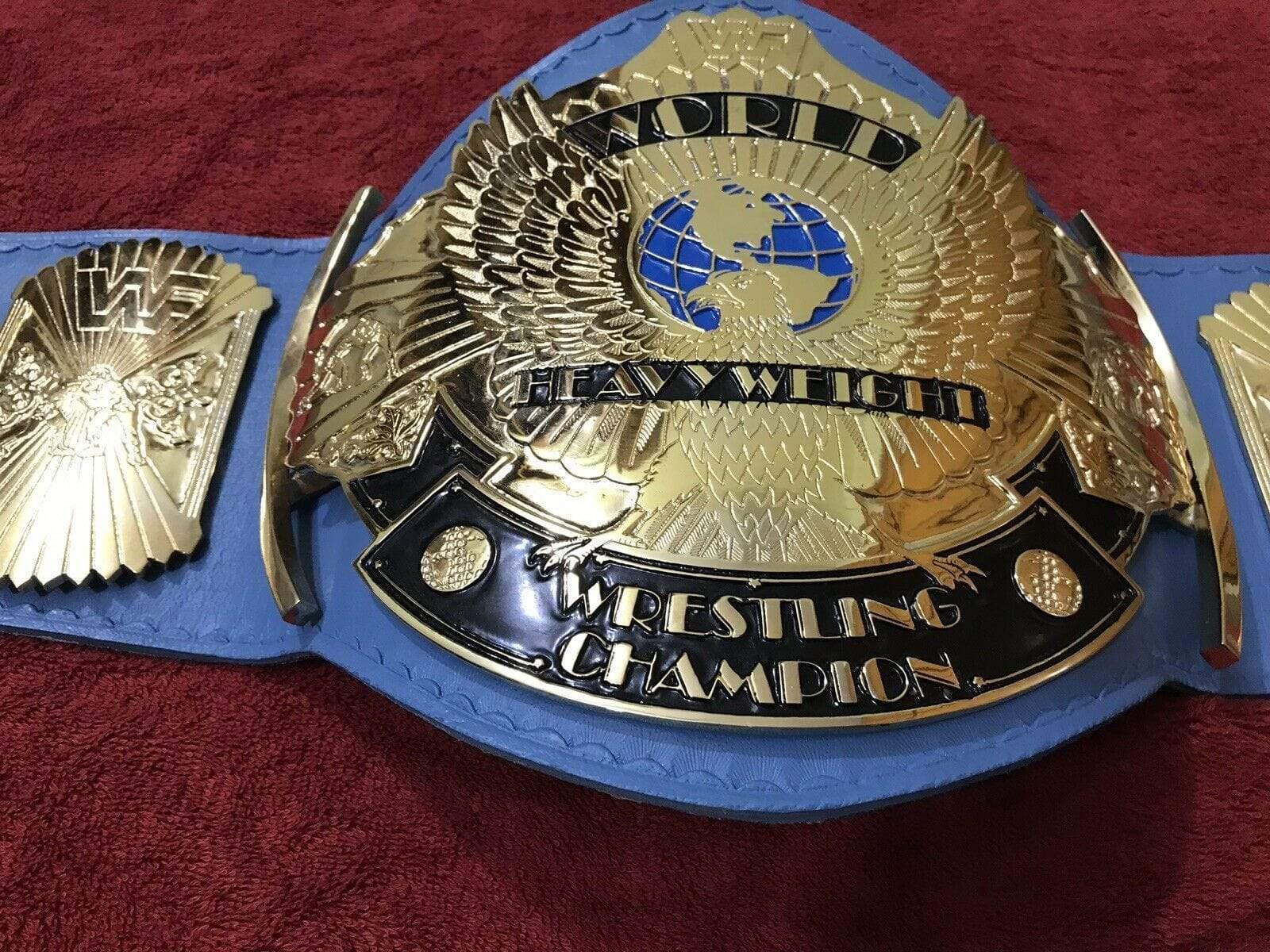 WWF WINGED EAGLE BLUE 24K GOLD Zinc Championship Belt - Zees Belts