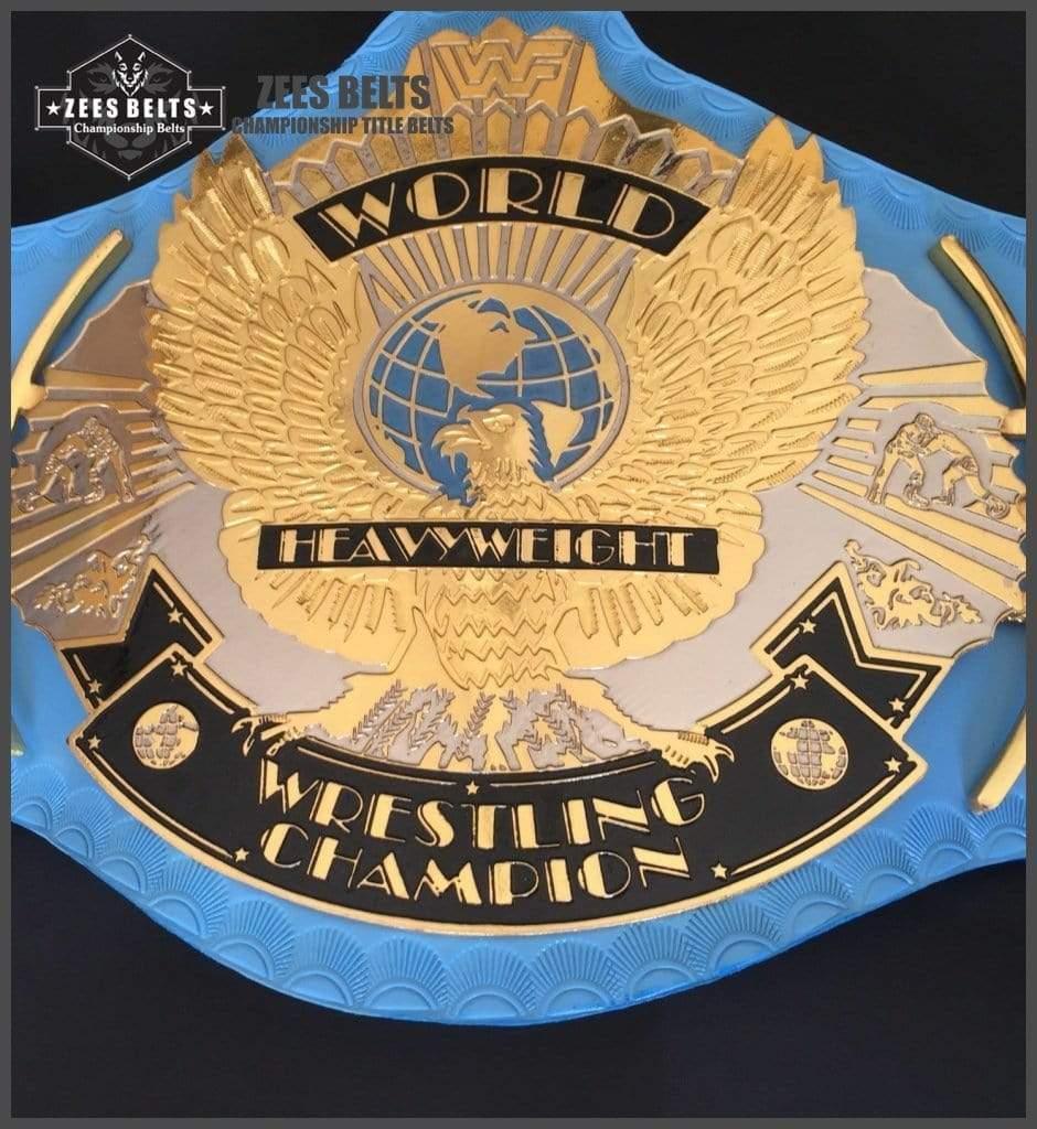 WWF WINGED EAGLE BLUE Brass Championship Title Belt - Zees Belts